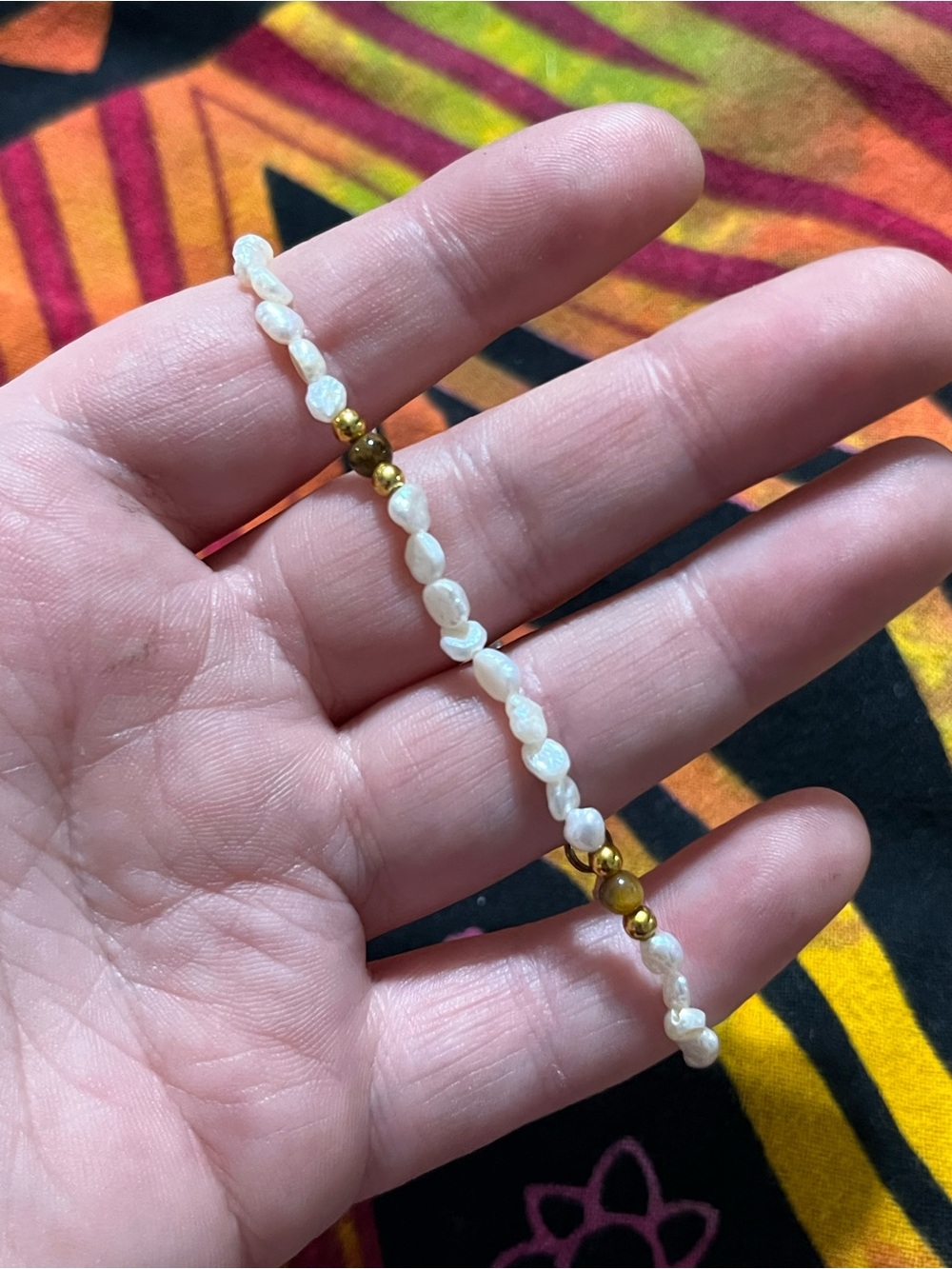 Vintage China Freshwater Pearl Beaded Gold Tone Metal Costume Jewelry Bracelet